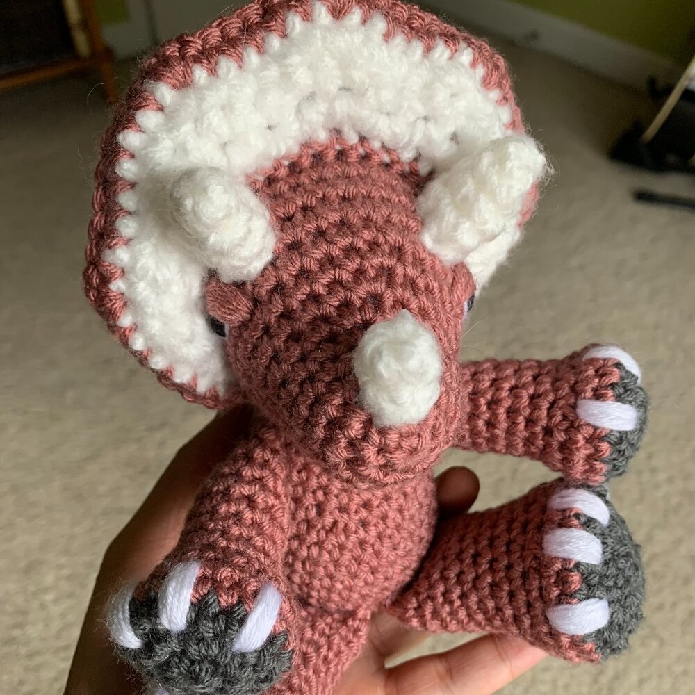 Blush The Pink Triceratops Crochet Dinosaur Stuffed Toy| 6.25" Sitting Plush